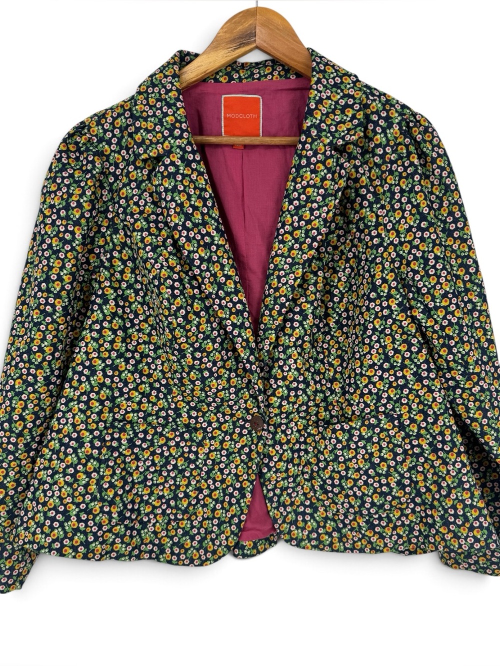 ModCloth Floral Garden Cottagecore One Button Blazer Jacket Pink Lined